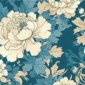 Teal and Cream Floral Mural Wallpaper Teal, Cream and Light Blue Flower Mural Wallpaper - room preview 02