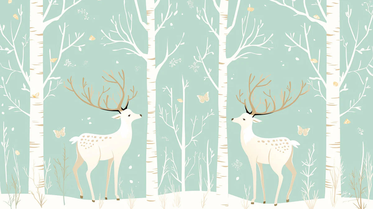 Mint Green Forest with Deer Mural Wallpaper for a child's room Mint Green, White and Brown Deer Mural Wallpaper - room preview 02