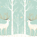 Mint Green Forest with Deer Mural Wallpaper for a child's room Mint Green, White and Brown Deer Mural Wallpaper - room preview 02