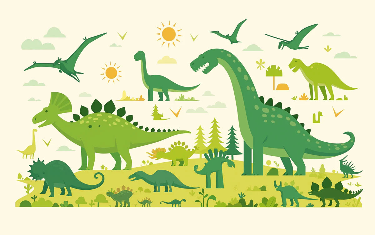 Dinosaur Landscape Mural Wallpaper Yellow, Green, Blue and Brown Dinosaur -3 Mural Wallpaper - room preview 02
