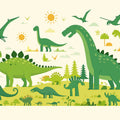 Dinosaur Landscape Mural Wallpaper Yellow, Green, Blue and Brown Dinosaur -3 Mural Wallpaper - room preview 02
