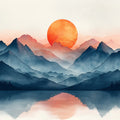 Mountain Sunset Mural Wallpaper for a Reading room Orange, Red, Blue and Gray Sunset Mural Wallpaper - room preview 02
