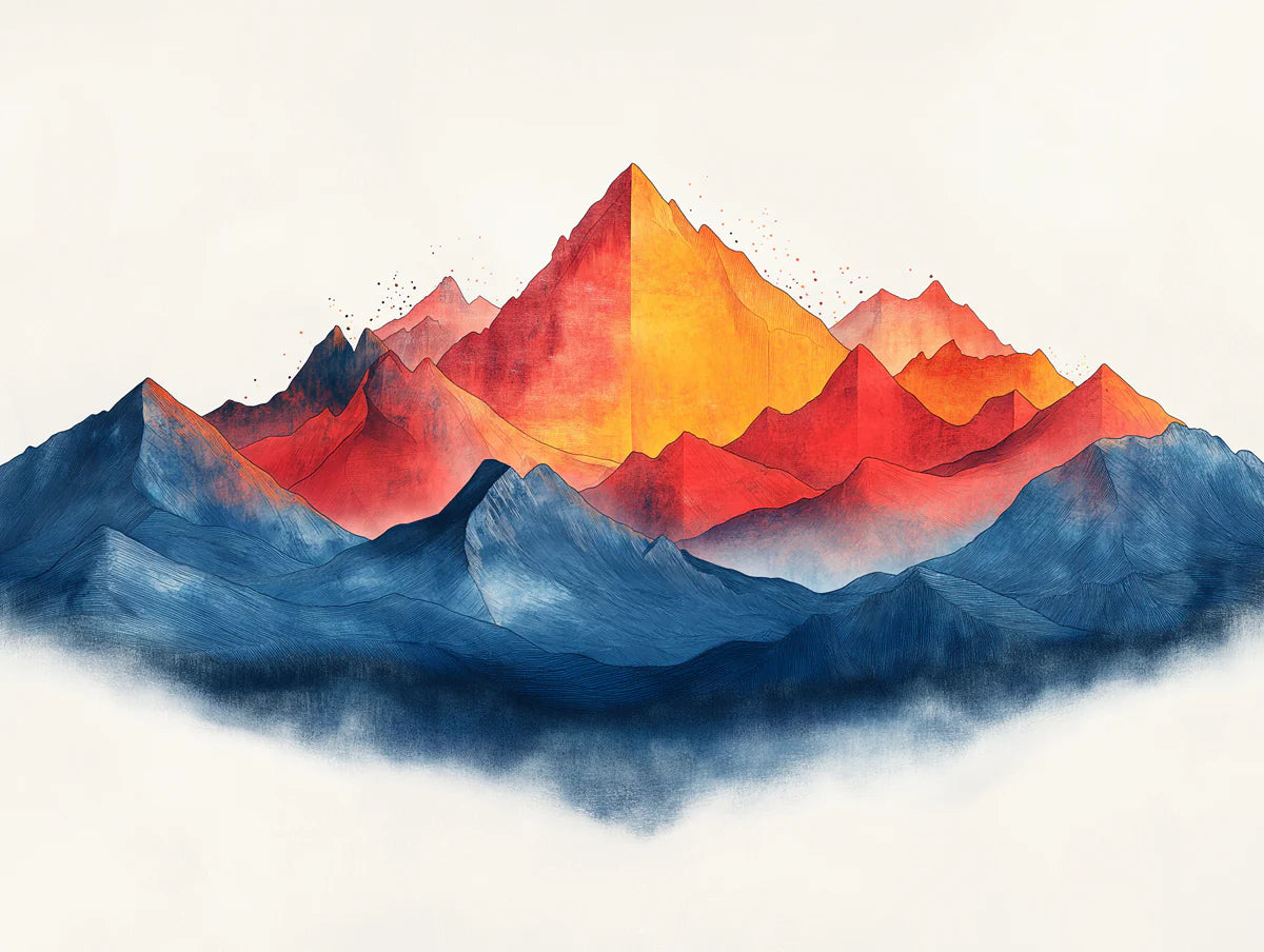 Mountain Sunset Mural Wallpaper for a living room Orange, Red, Blue and Gray Sunset Mural Wallpaper - room preview 02