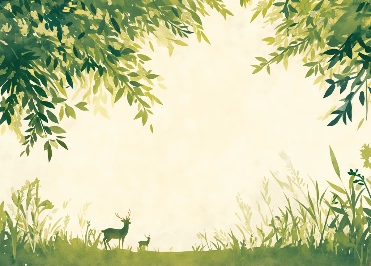 Deer and Leafy Canopy Mural Wallpaper Green, Yellow and Beige Deer -1 Mural Wallpaper - room preview 02