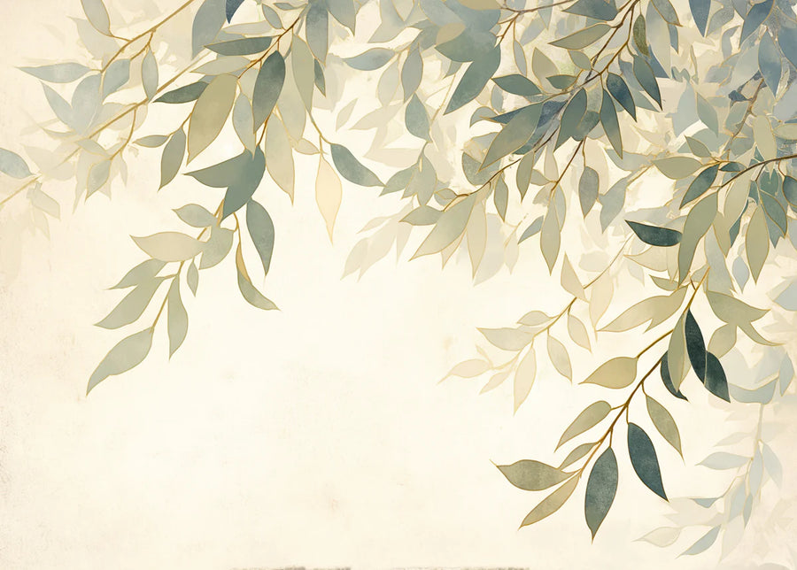 Botanical Wallpaper Mural – Leaf & Plant Wall Mural – Green Leafy for a Reading room Various Shades of Green and Beige Leaves printable artwork