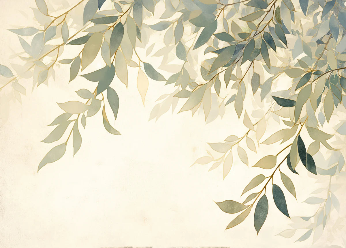 Green Leafy Mural Wallpaper for a Reading room Various Shades of Green and Beige Leaves Mural Wallpaper - room preview 02