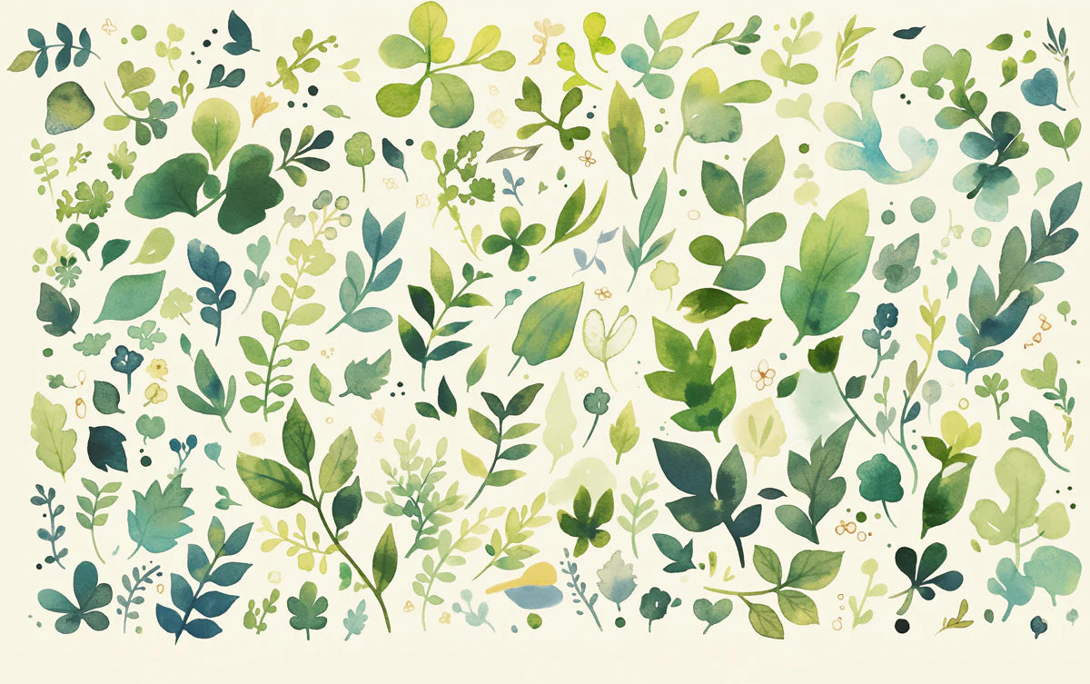 Green Leafy Mural Wallpaper for a Reading room Various Shades of Green and Beige Leaves Mural Wallpaper - room preview 02