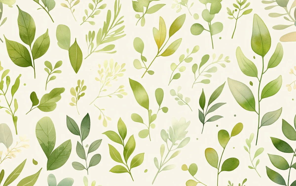 Green Leafy Mural Wallpaper for a study room Various Shades of Green and Beige Leaves Mural Wallpaper - room preview 02