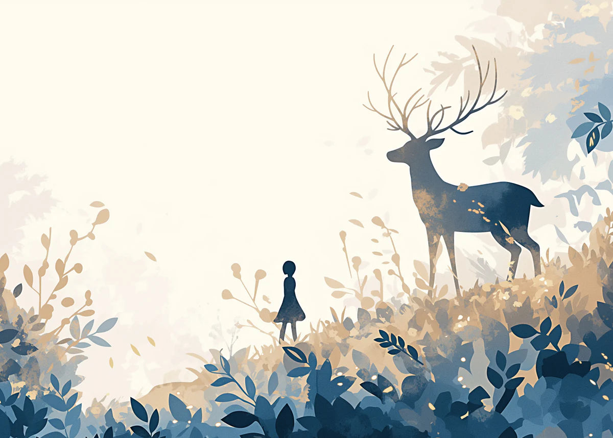 Deer and Bamboo Mural Wallpaper Green, Blue and Beige Bamboo and Deer -1 Mural Wallpaper - room preview 02
