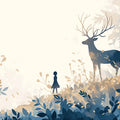 Deer and Bamboo Mural Wallpaper Green, Blue and Beige Bamboo and Deer -1 Mural Wallpaper - room preview 02