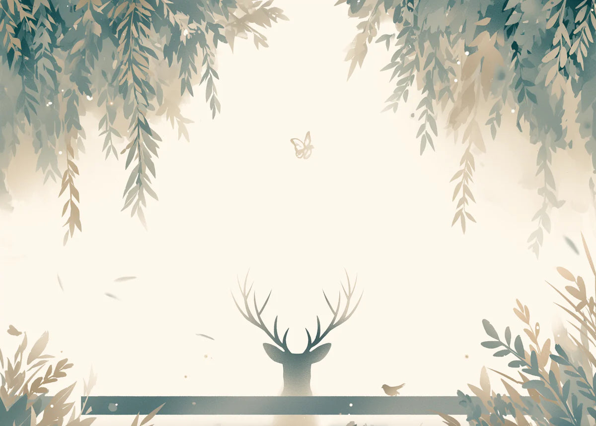 Deer and Leafy Canopy Mural Wallpaper Green, Yellow and Beige Deer -3 Mural Wallpaper - room preview 02