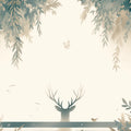 Deer and Leafy Canopy Mural Wallpaper Green, Yellow and Beige Deer -3 Mural Wallpaper - room preview 02