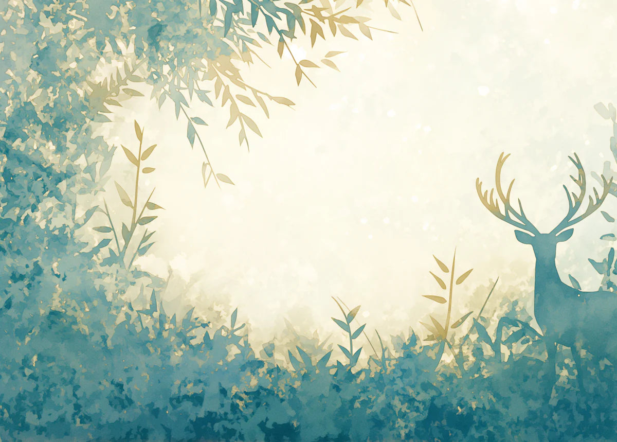 Deer and Leafy Canopy Mural Wallpaper Green, Yellow and Beige Deer -4 Mural Wallpaper - room preview 02