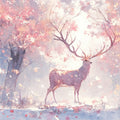 Pink Blossom and Deer Mural Wallpaper Pink, White and Light Brown Deer -1 Mural Wallpaper - room preview 02