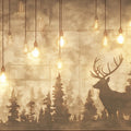 Vintage Deer and Bulb Mural Wallpaper Beige, Brown and Gold Deer -1 Mural Wallpaper - room preview 02