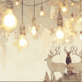 Minimalist Deer and Bulb Mural Wallpaper Beige, Brown and White -2 Mural Wallpaper - room preview 02