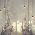 Minimalist Deer and Bulb Mural Wallpaper Beige, Brown and White -4 Mural Wallpaper - room preview 02