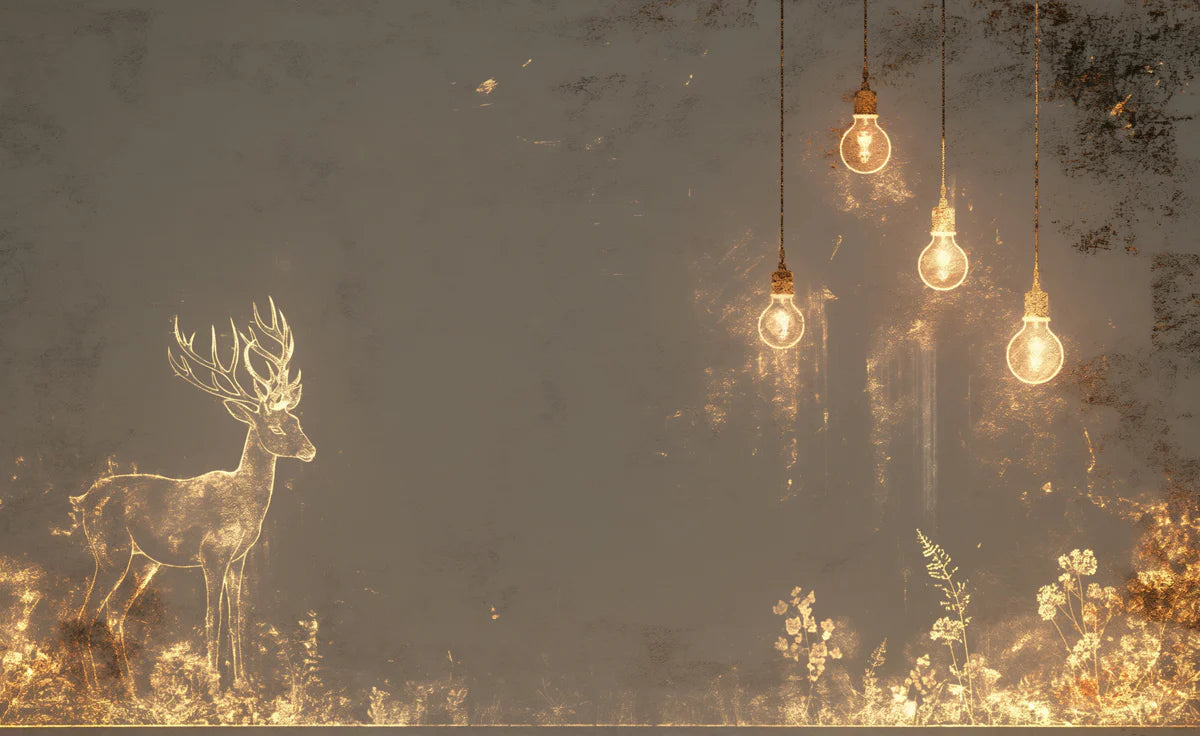 Dark Forest and Deer Mural Wallpaper Black, Brown and Dark Green Deer -1 Mural Wallpaper - room preview 02
