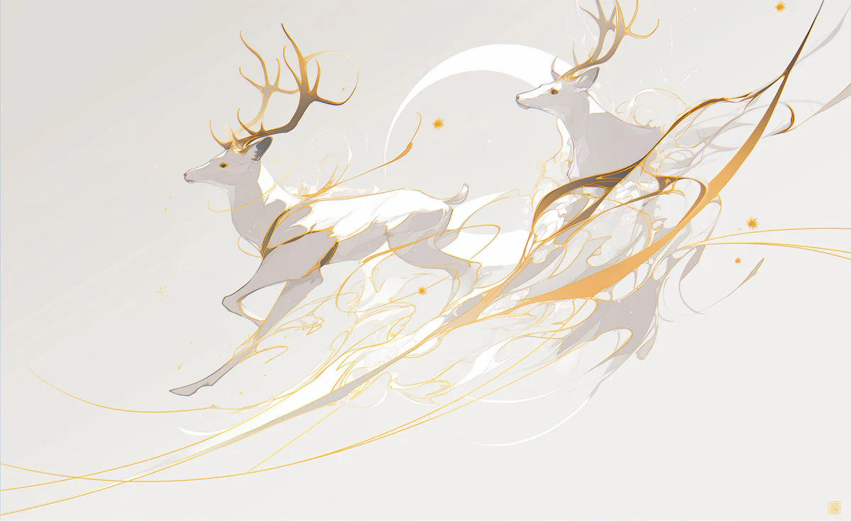 White Deer with Gold Streaks Mural Wallpaper for a study room White, Gray and Gold Deers -1 Mural Wallpaper - room preview 02