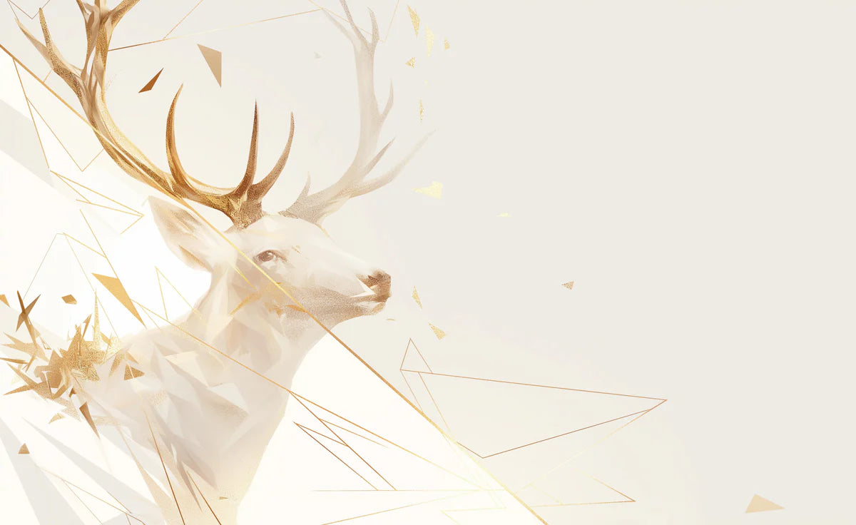 Yellow and Blue Deer Mural Wallpaper for a dining room Yellow, Blue and White Deer Mural Wallpaper - room preview 02