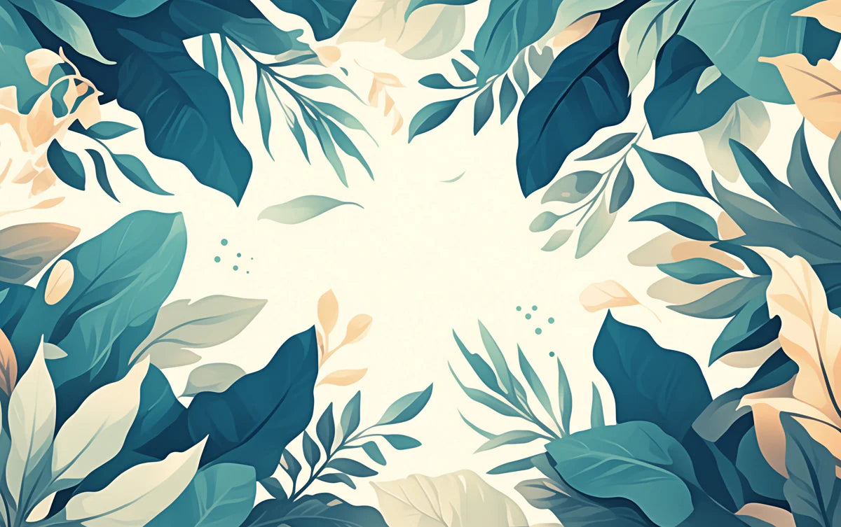 Tropical Leaf Mural Wallpaper for a living room Green, Blue and Beige Leaves Mural Wallpaper - room preview 02