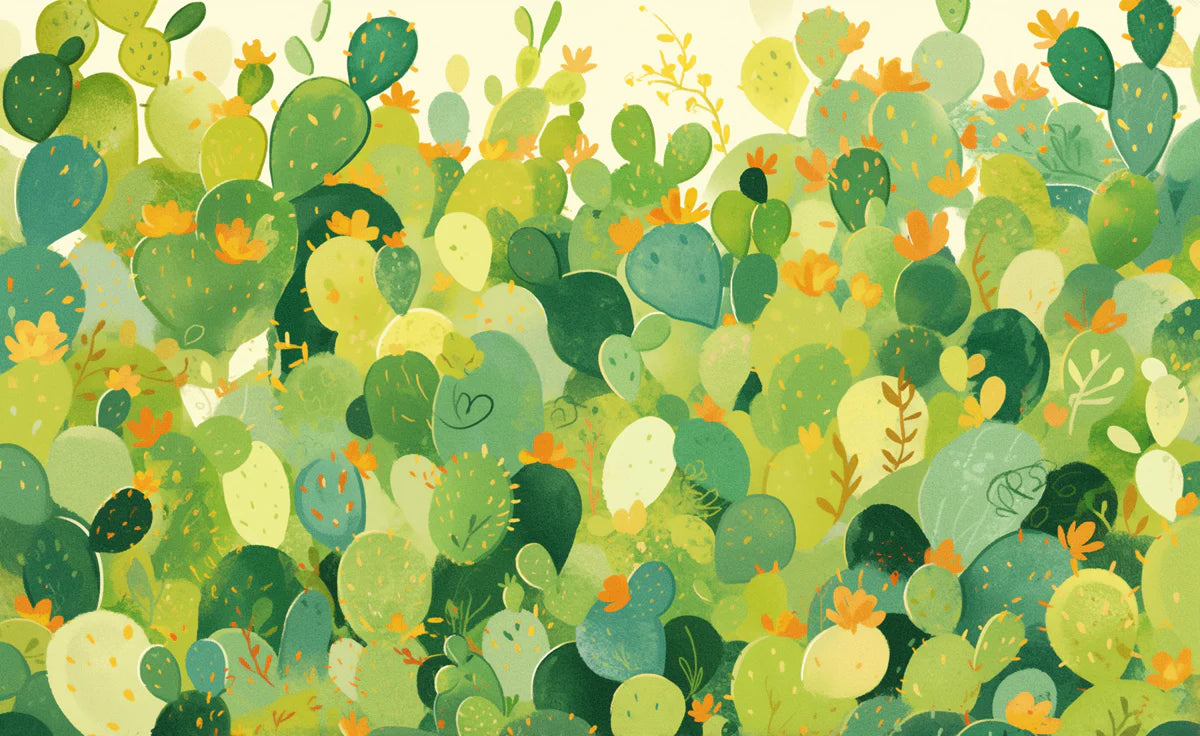 Colorful Desert Cactus Mural Wallpaper Green, Yellow, Blue and Orange Cactus -1 Mural Wallpaper - room preview 02