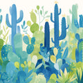 Blue Desert Cactus Mural Wallpaper Blue, Yellow and Green Cactus -1 Mural Wallpaper - room preview 02