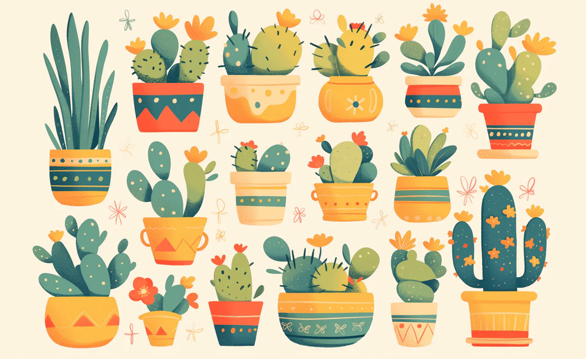 Cute Cactus Pattern Mural Wallpaper Green, Orange and Beige Cactus -1 Mural Wallpaper - room preview 02