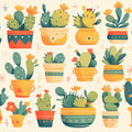 Cute Cactus Pattern Mural Wallpaper Green, Orange and Beige Cactus -1 Mural Wallpaper - room preview 02