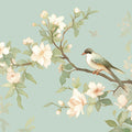 Bird and Flower Branch Mural Wallpaper for a Study room Green, White and Light Blue Mural Wallpaper - room preview 02