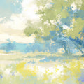 Abstract Landscape Mural Wallpaper Green, Blue, Yellow and White Mural Wallpaper - room preview 02