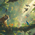 Tiger in Lush Jungle Mural Wallpaper Green, Orange, Red and Brown Jungle Mural Wallpaper - room preview 02