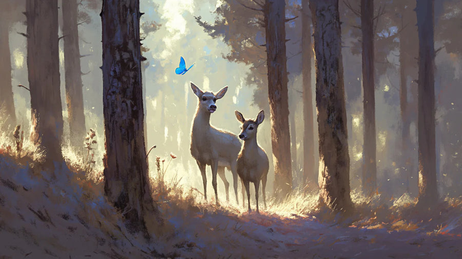 Waldtier-Wandbildtapete für ein Kinderzimmer – braune, blaue und gelbe Wald-Wandbildtapete printable artwork