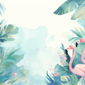 Tropical Flamingo and Plants Mural Wallpaper Pink, Green, Blue and White Mural Wallpaper - room preview 02