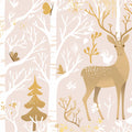 Blush Pink Forest with Deer Mural Wallpaper Blush Pink, White and Gold Deer Mural Wallpaper - room preview 02