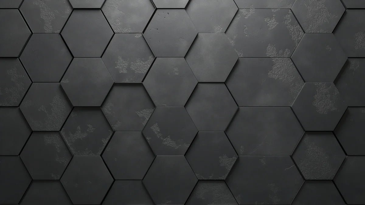 Dark Hexagonal Concrete Mural Wallpaper Dark Gray and Black Mural Wallpaper - room preview 02