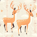 Neutral Forest with Deer Mural Wallpaper Beige, White and Brown Deer Mural Wallpaper - room preview 02