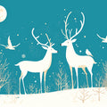 Teal Night Forest with Deer Mural Wallpaper Teal, White and Beige Deer Mural Wallpaper - room preview 02