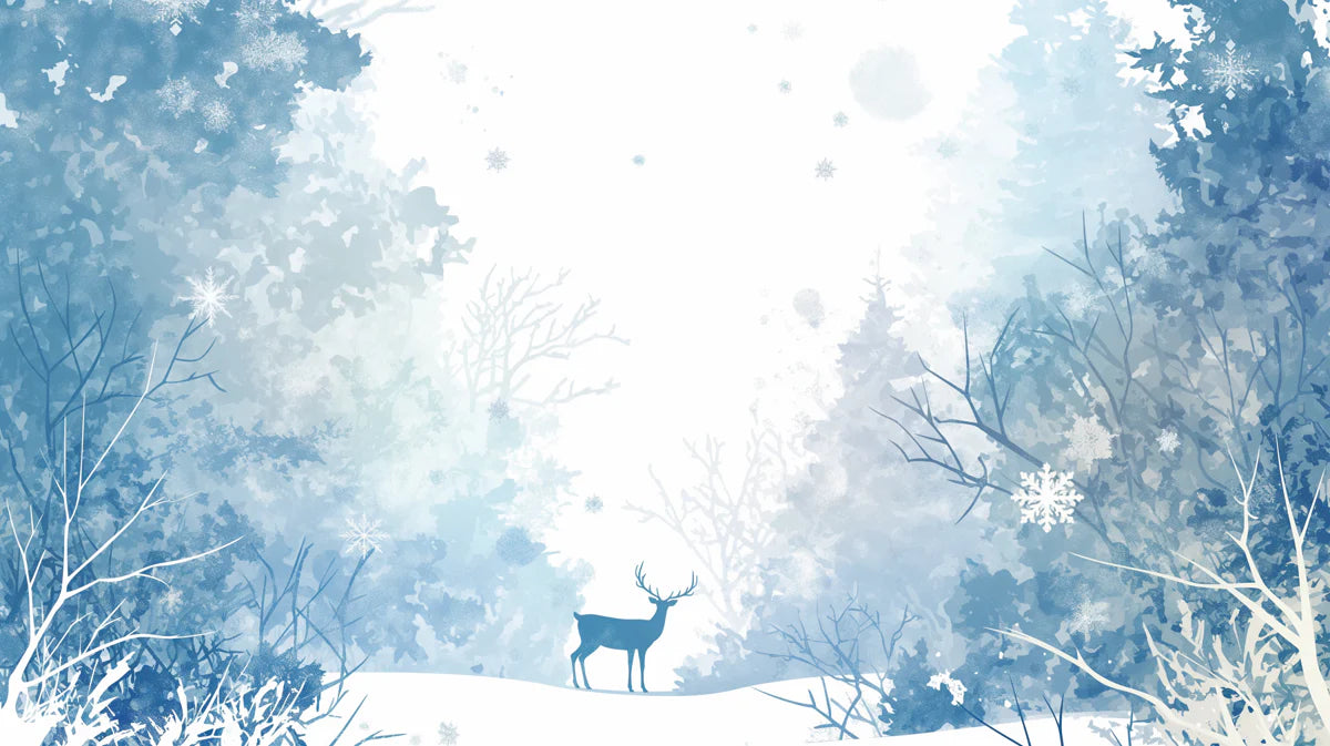 Blue Winter Forest with Deer Mural Wallpaper for a child's room Blue, White and Light Blue Forest Mural Wallpaper - room preview 02