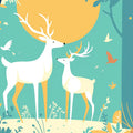 Green Forest with Deer Family Mural Wallpaper for a Nursey Green, Yellow and Blue Deer Family Mural Wallpaper - room preview 02