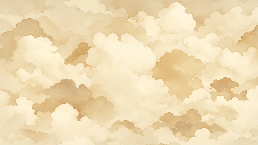 Cloud Wallpaper Mural – Sky Wall Mural for office – Golden Clouds for a Lounge of hotel or office Beige, Light Brown and White printable artwork