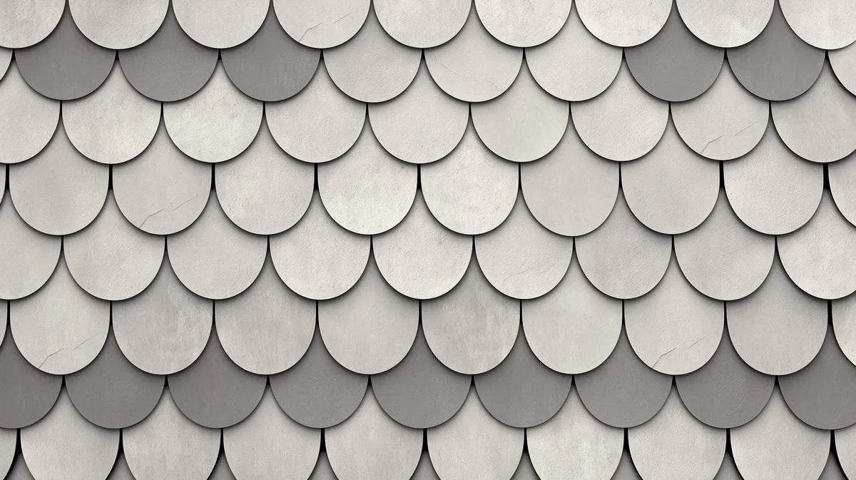 Gray Scalloped Mural Wallpaper Gray and White Scalloped Shapes Mural Wallpaper - room preview 02