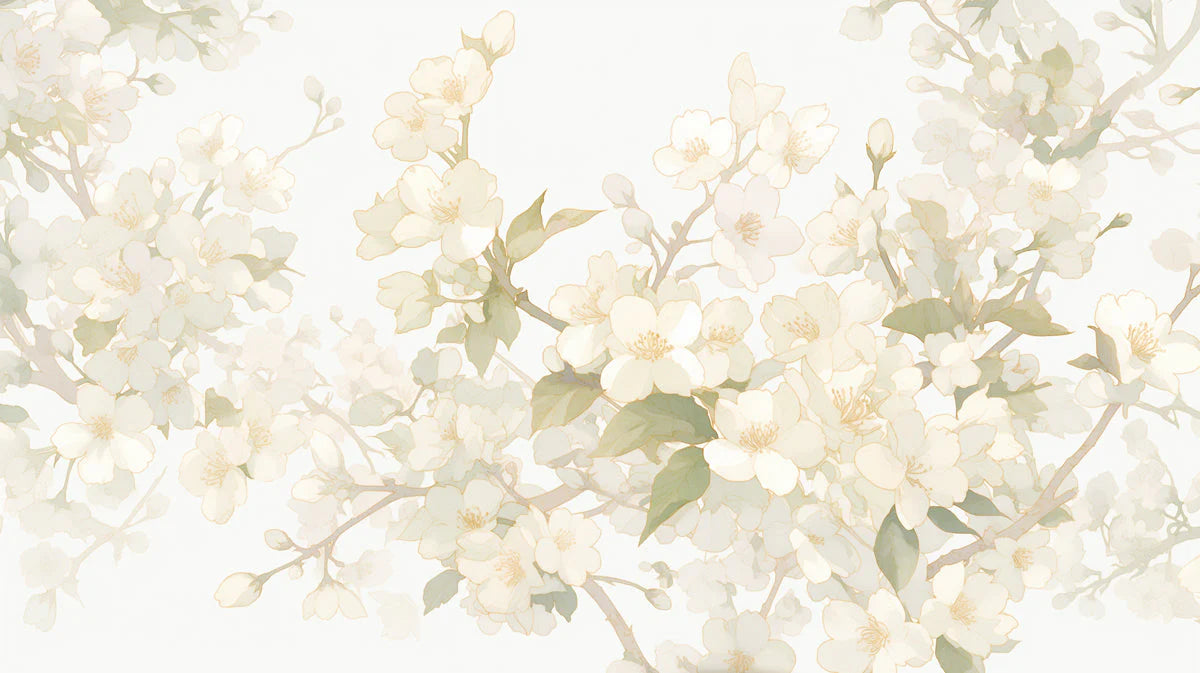 Floral Mural Wallpaper in Bedroom Cream and Green Flowers Mural Wallpaper - room preview 02