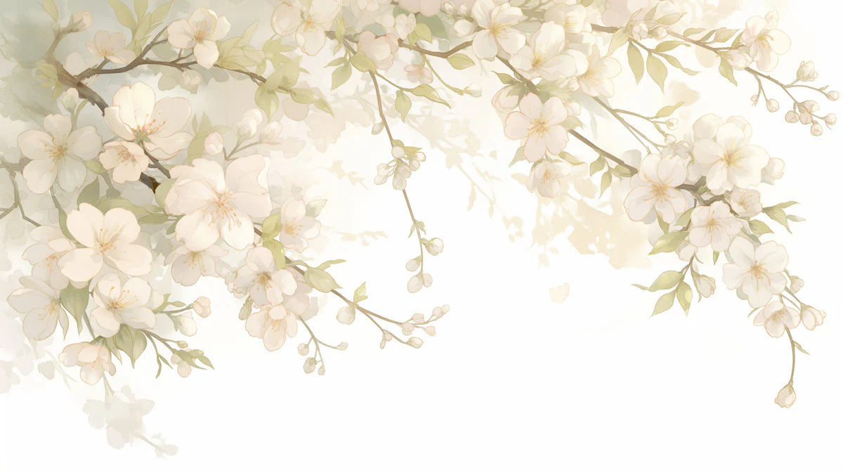 Floral Mural Wallpaper in Bedroom Cream and Green Flowers -1 Mural Wallpaper - room preview 02