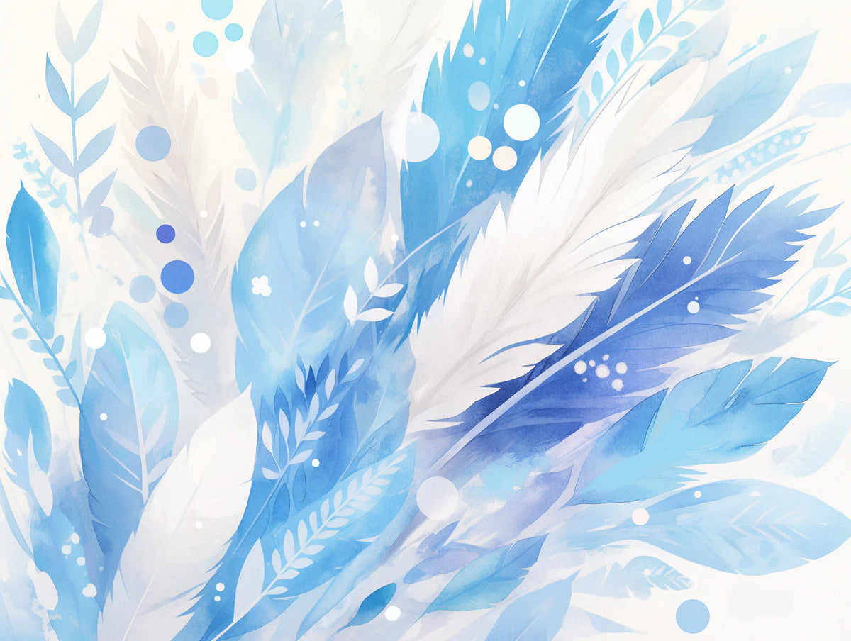 Blue Feather Mural Wallpaper in Living Room Blue and White Feathers Mural Wallpaper - room preview 02