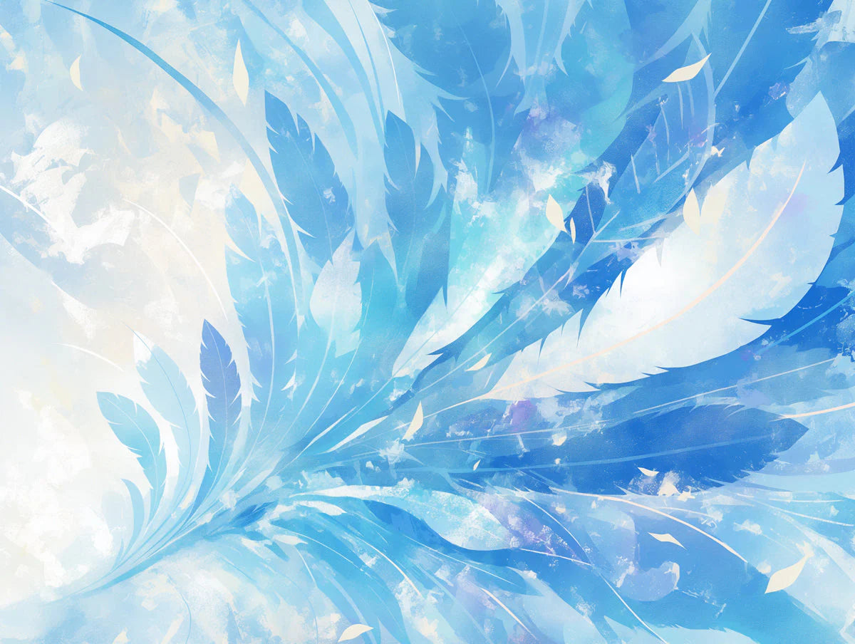 Blue Feather Mural Wallpaper in Living Room Blue and White Feathers -1 Mural Wallpaper - room preview 02