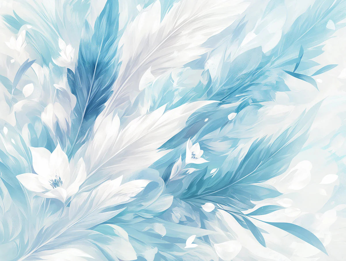 Blue Feather Mural Wallpaper in Living Room Blue and White Feathers -2 Mural Wallpaper - room preview 02