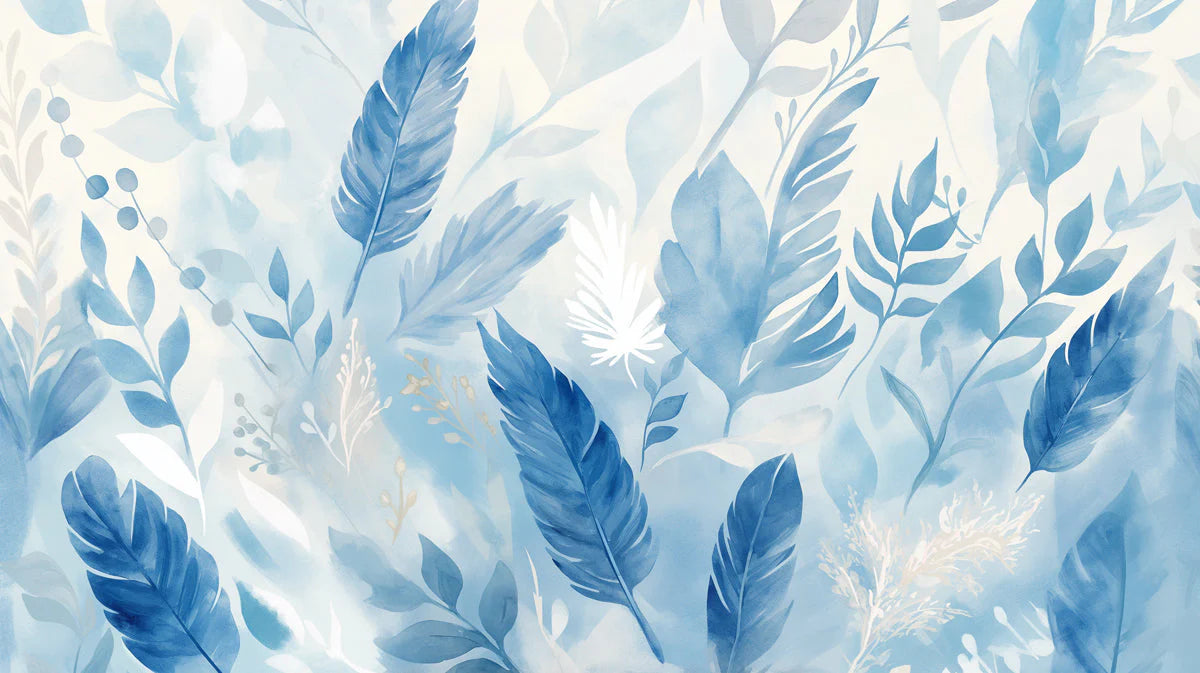 Blue Feather Mural Wallpaper in Living Room Blue and White Feathers -3 Mural Wallpaper - room preview 02