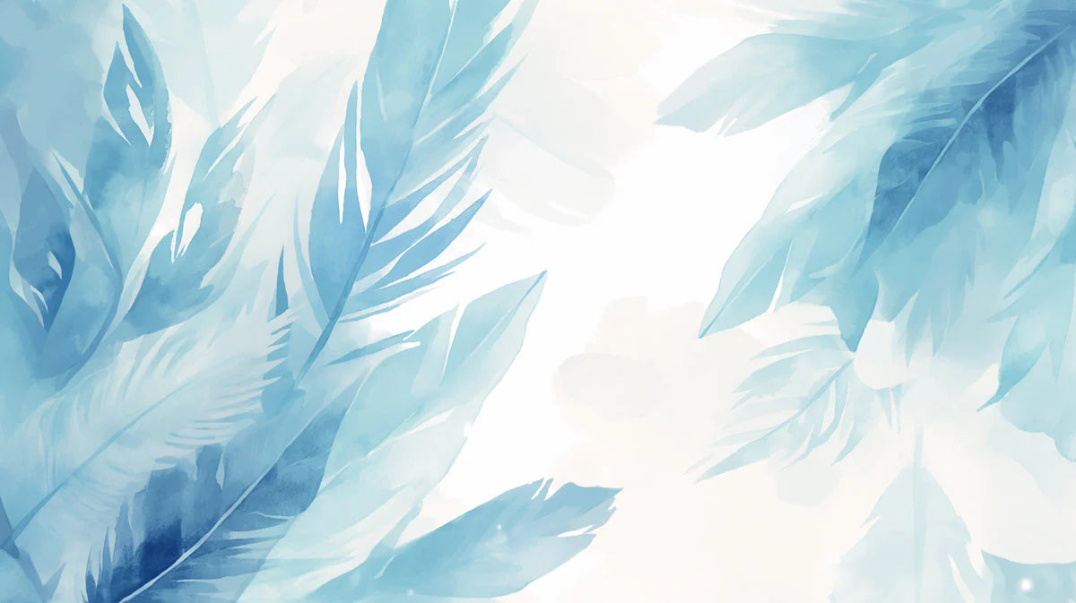 Blue Feather Mural Wallpaper in Living Room Blue and White Feathers -4 Mural Wallpaper - room preview 02