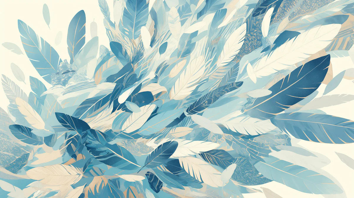 Blue Feather Mural Wallpaper in Living Room Blue and White Feathers -7 Mural Wallpaper - room preview 02